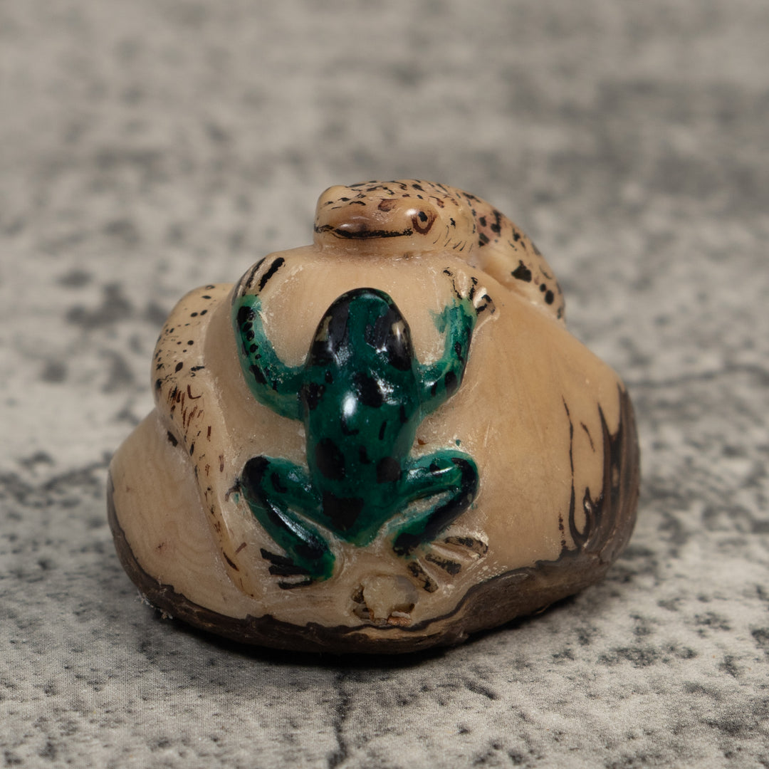 Vintage Snake And Frog Tagua Carving