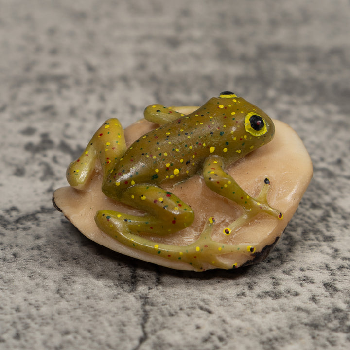 Vintage Yellow And Green Frog Tagua Carving