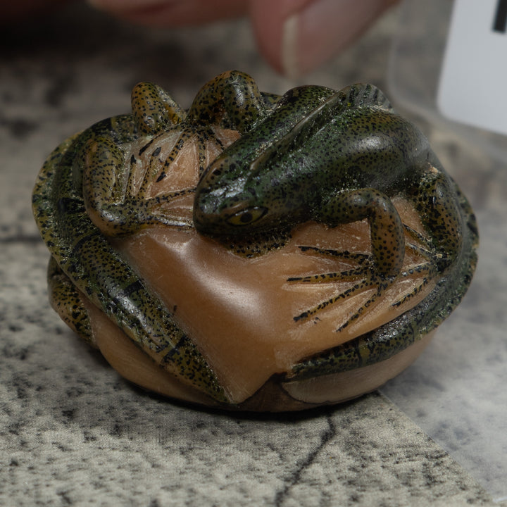 Vintage Green And Black Double Iguana Tagua Carving