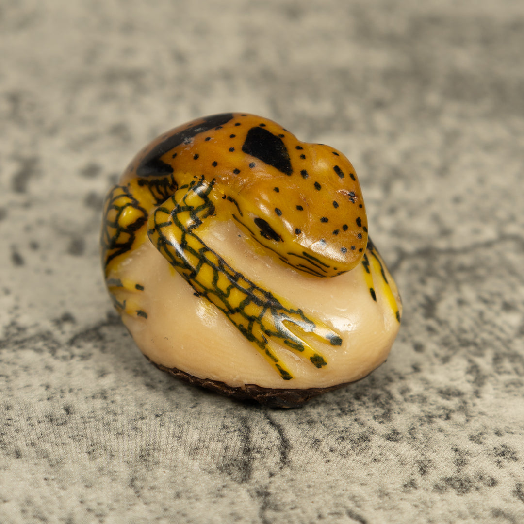Vintage Gold And Black Frog Tagua Carving