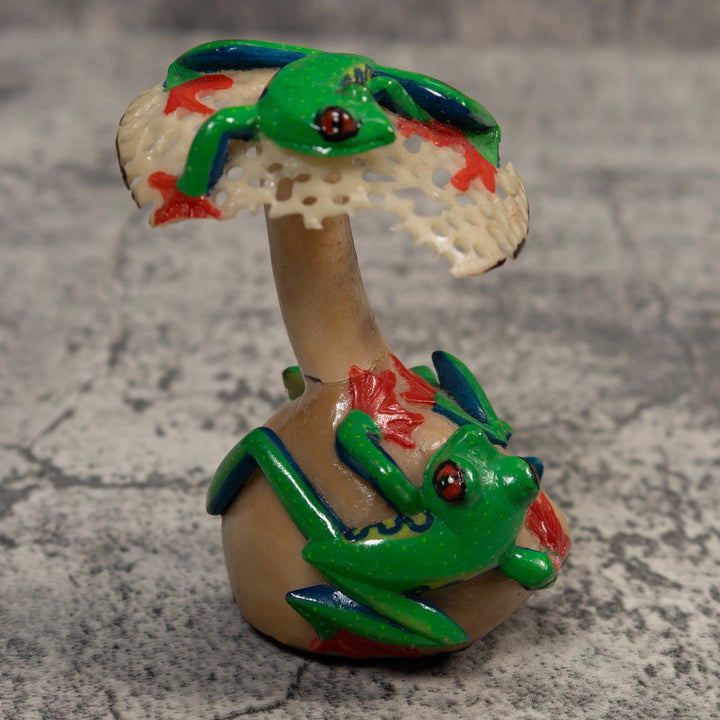Multiple Tree Frog And Mushroom Tagua Carving