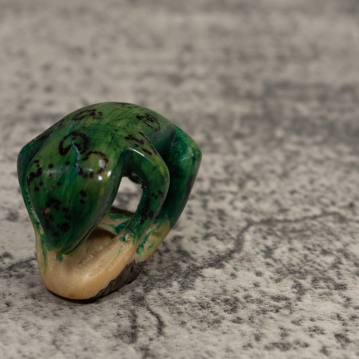 Vintage Green And Black Frog Tagua Carving