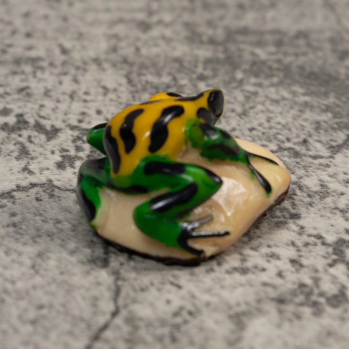 Vintage Black Green And Yellow Frog Tagua Carving