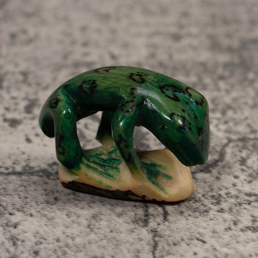 Vintage Green And Black Frog Tagua Carving