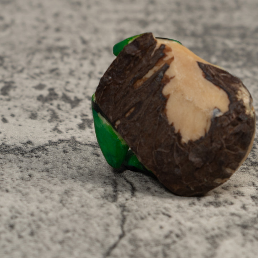 Vintage Black Green And Yellow Frog Tagua Carving