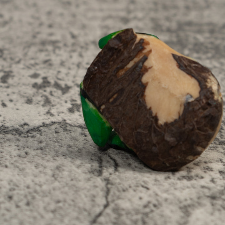 Vintage Black Green And Yellow Frog Tagua Carving