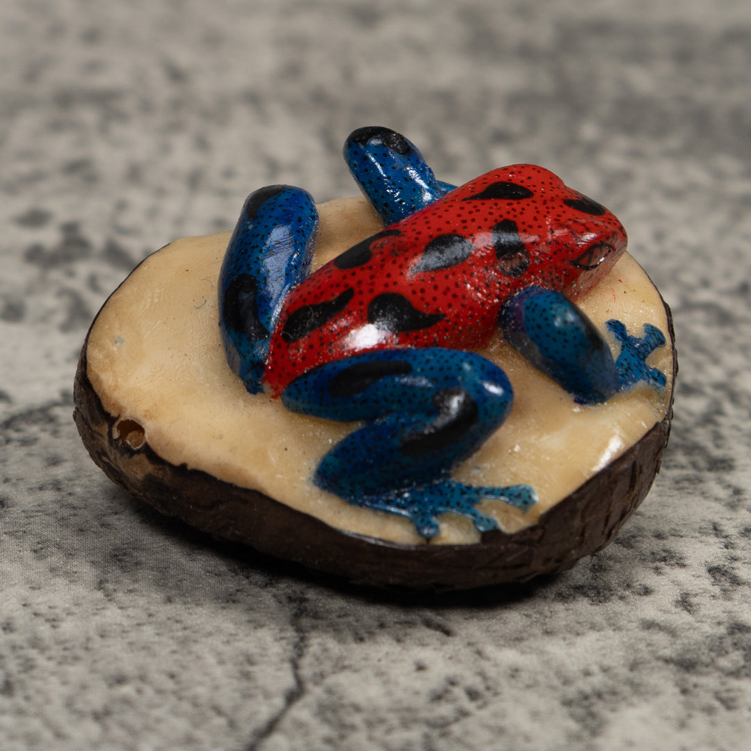 Vintage Red And Blue Poison Dart Frog Tagua Carving