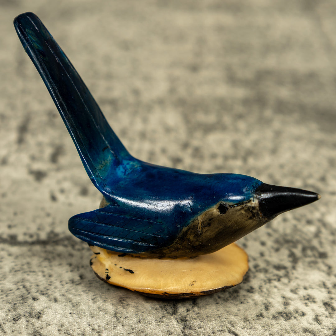 Vintage Seed Eater Blue Bird Tagua Carving