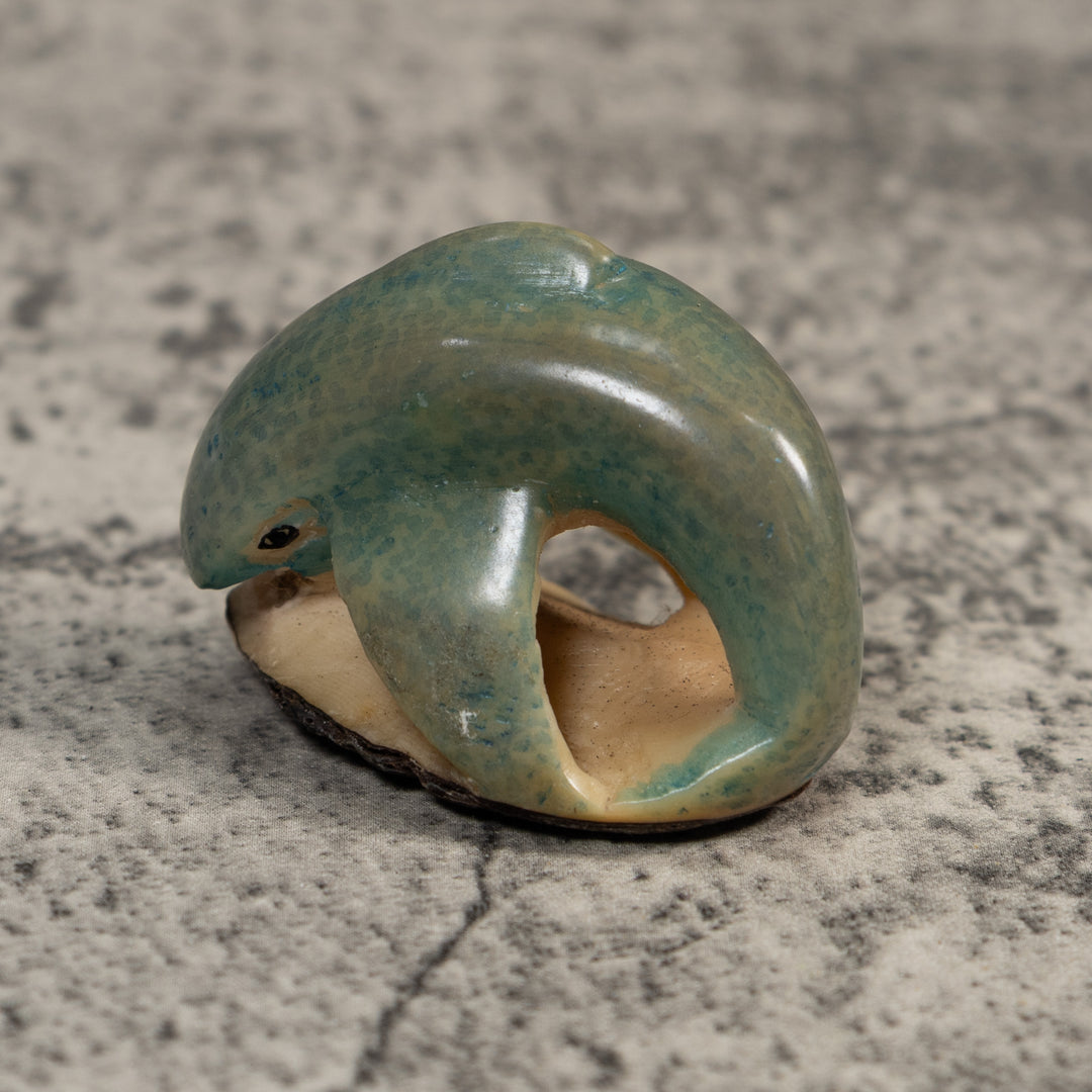 Vintage Blue Dolphin Tagua Carving