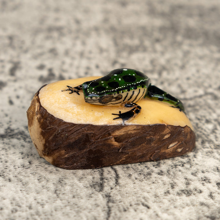 Green And White Poison Dart Frog Tagua Carving