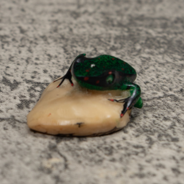 Vintage Green And Black Frog Tagua Carving