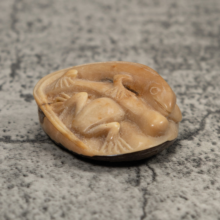 Vintage Iguana And Frog Tagua Carving