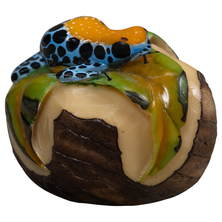 Gold Blue And Black Jungle Frog Tagua Carving