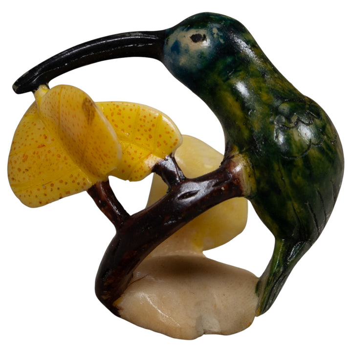 Vintage Green And Yellow Hummingbird Tagua Carving