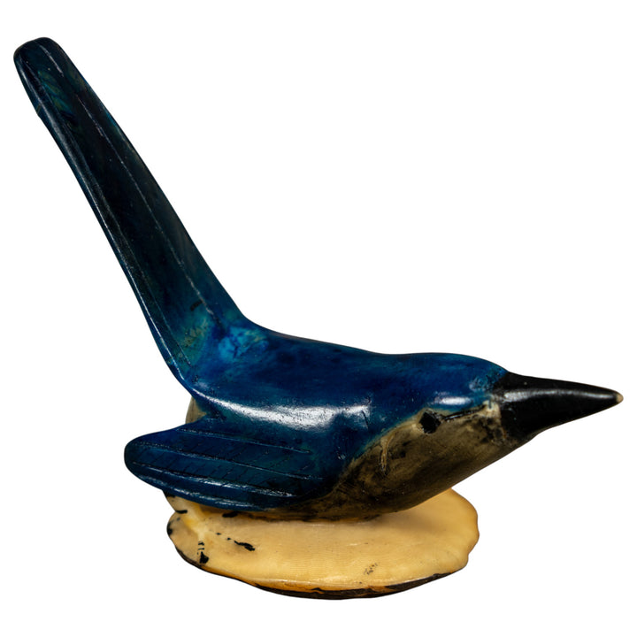 Vintage Seed Eater Blue Bird Tagua Carving