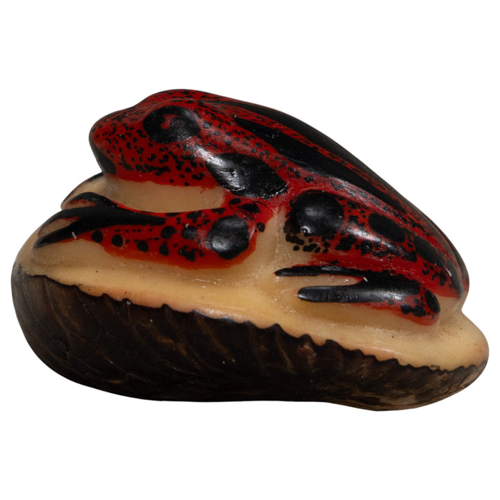 Vintage Dark Red And Black Frog Tagua Carving