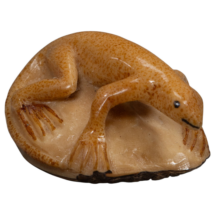 Vintage Gold And Brown Frog Tagua Carving