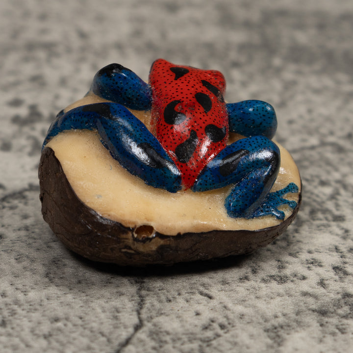Vintage Red And Blue Poison Dart Frog Tagua Carving