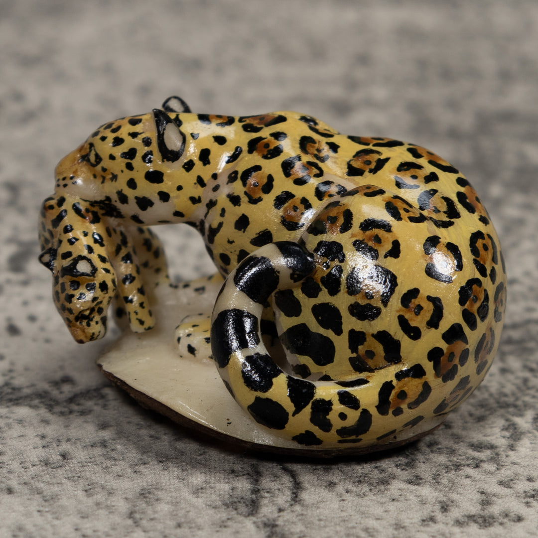 Jaguar Cat With Cub Tagua Carving