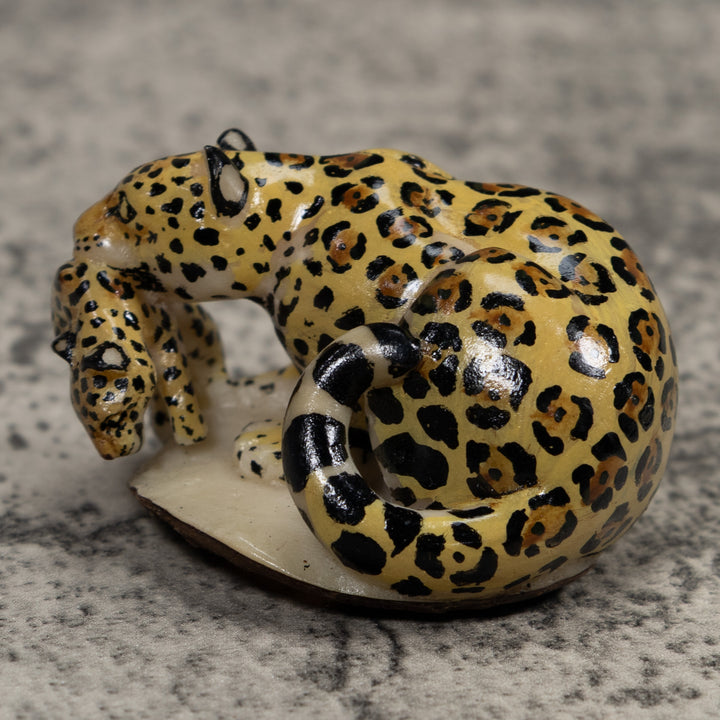 Jaguar Cat With Cub Tagua Carving