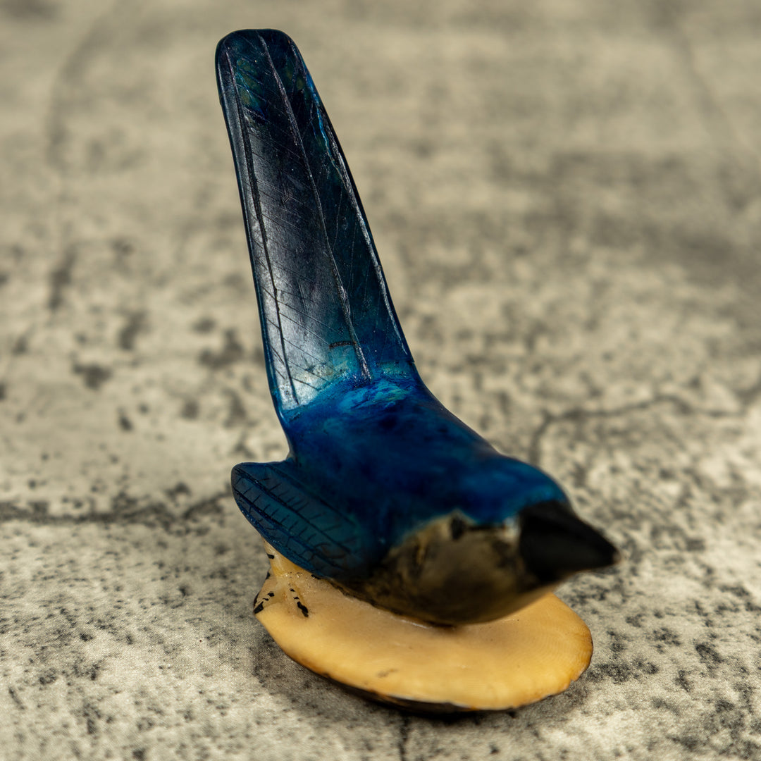 Vintage Seed Eater Blue Bird Tagua Carving