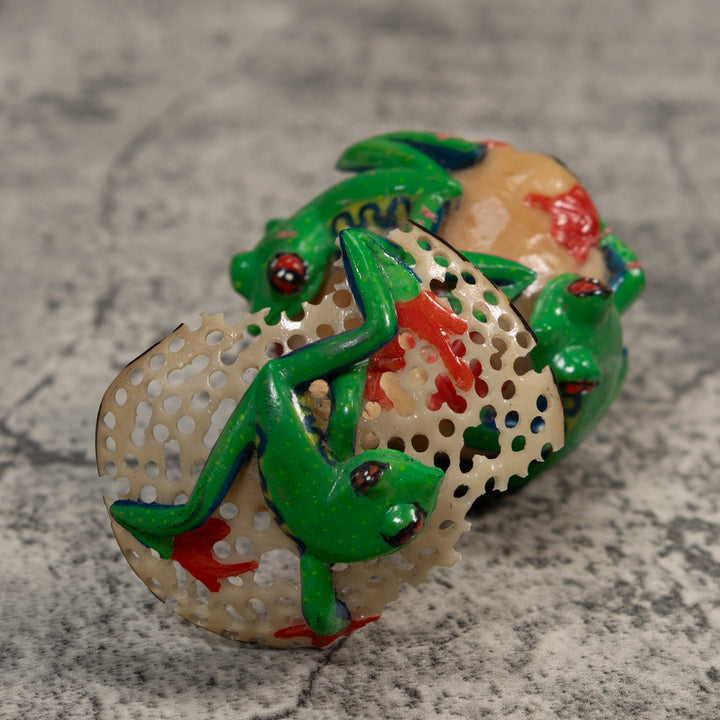 Multiple Tree Frog And Mushroom Tagua Carving