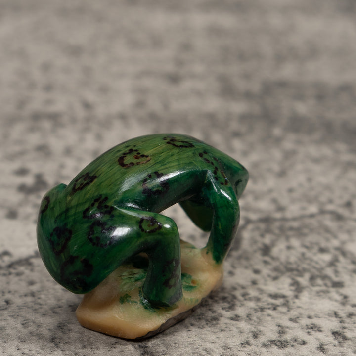 Vintage Green And Black Frog Tagua Carving