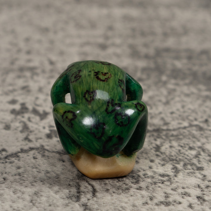 Vintage Green And Black Frog Tagua Carving