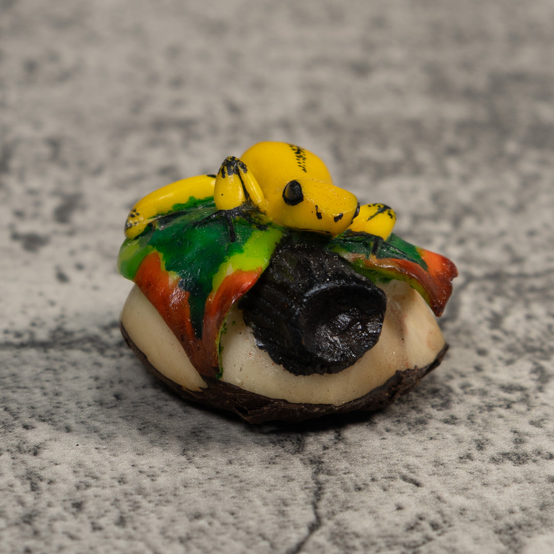 Yellow Green And Red Jungle Frog Tagua Carving