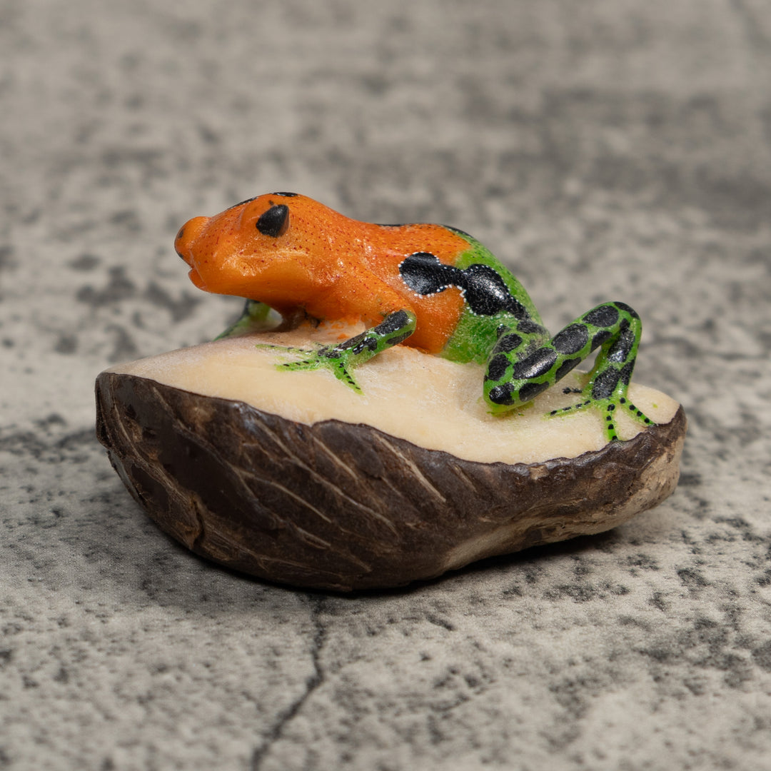 Vintage Black Green And Gold Frog Tagua Carving