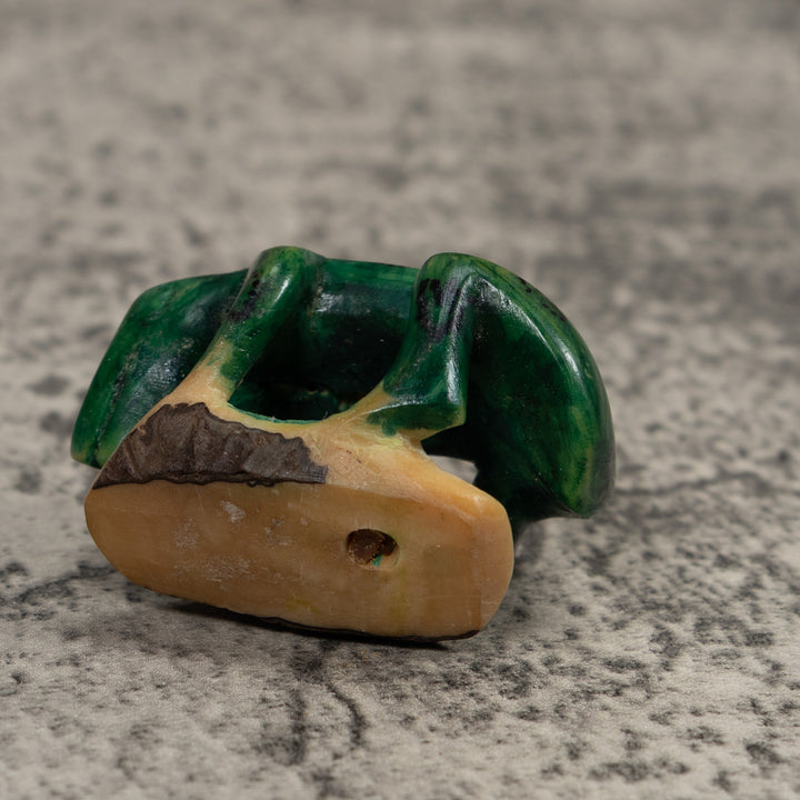 Vintage Green And Black Frog Tagua Carving