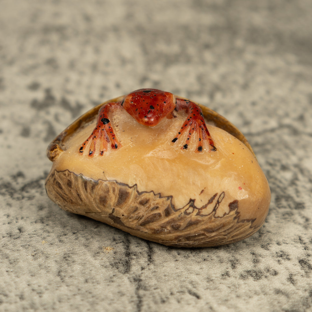 Vintage Poison Dart Frog Under Leaf Tagua Carving