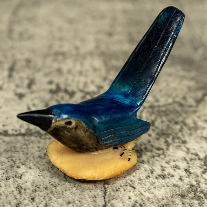 Vintage Seed Eater Blue Bird Tagua Carving