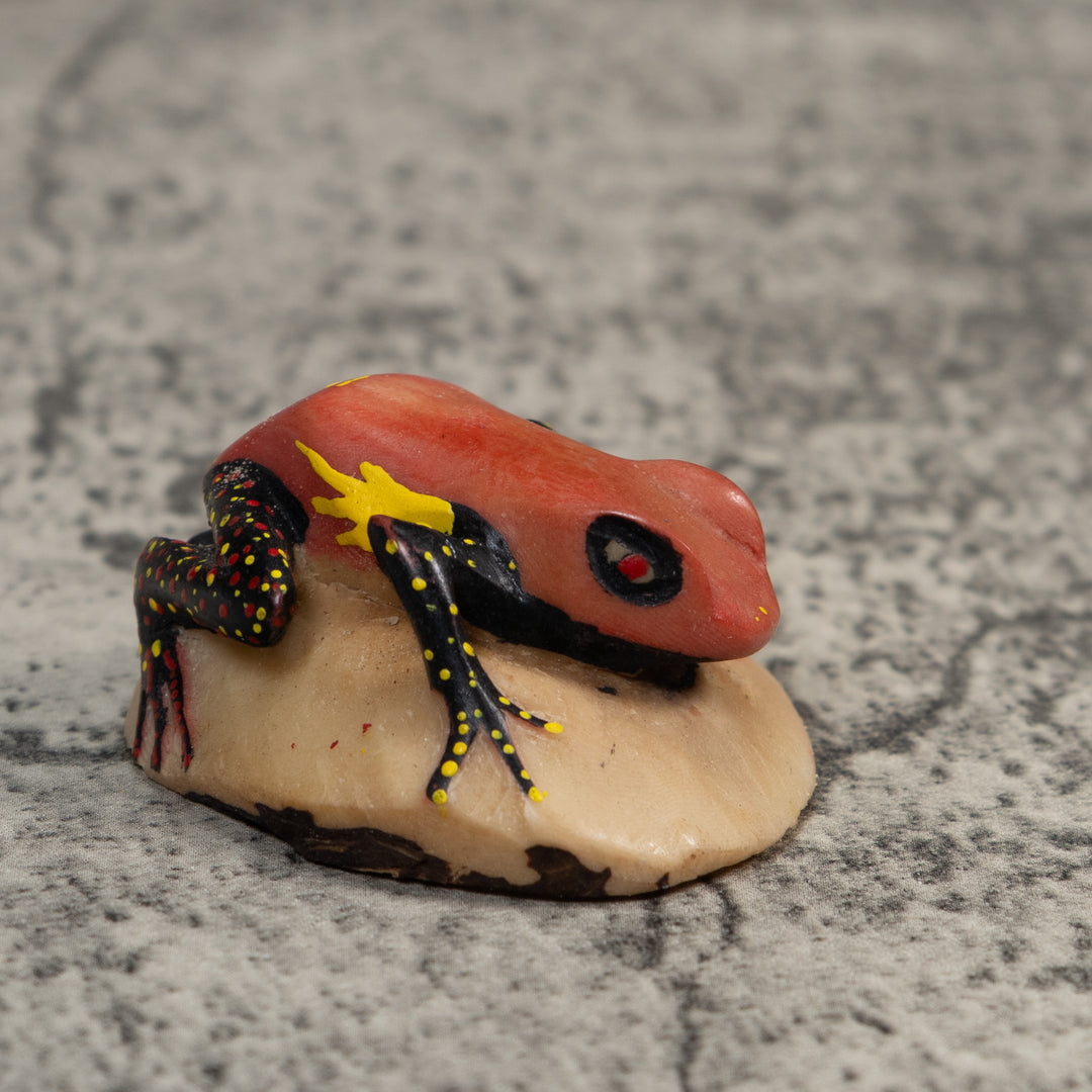 Vintage Black Yellow And Orange Poison Dart Frog Tagua Carving
