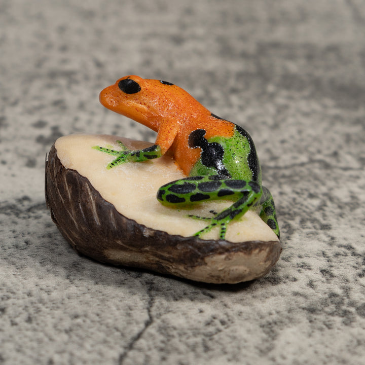 Vintage Black Green And Gold Frog Tagua Carving