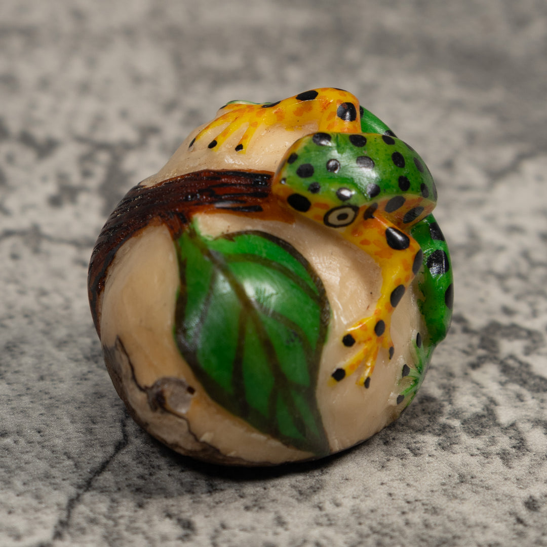 Green And Yellow Poison Dart Frog Tagua Carving