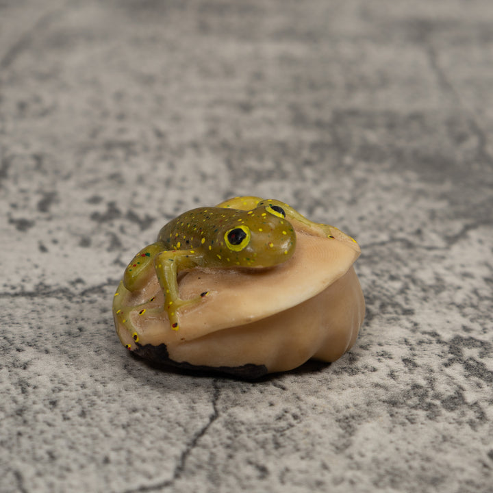 Vintage Yellow And Green Frog Tagua Carving