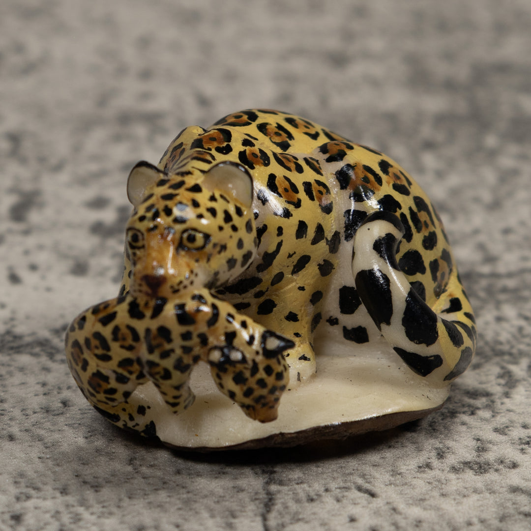 Jaguar Cat With Cub Tagua Carving