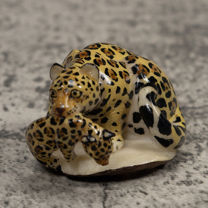 Jaguar Cat With Cub Tagua Carving