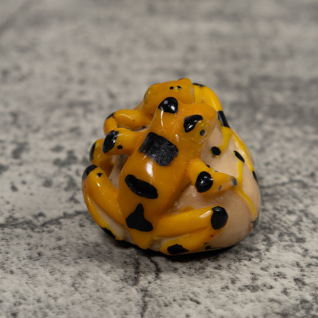 Vintage Double Golden Frog Tagua Carving