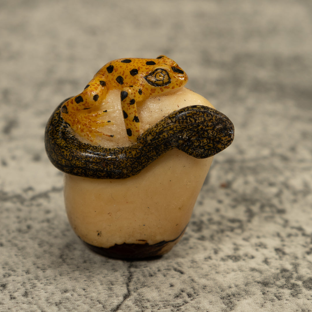 Golden Frog And Snake Tagua Carving