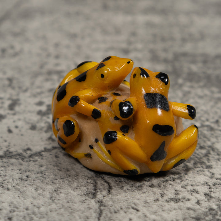 Vintage Double Golden Frog Tagua Carving