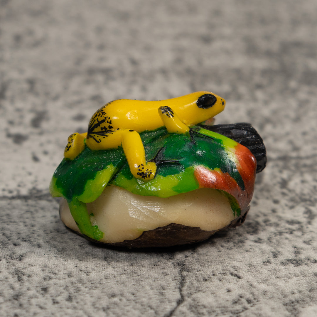 Yellow Green And Red Jungle Frog Tagua Carving