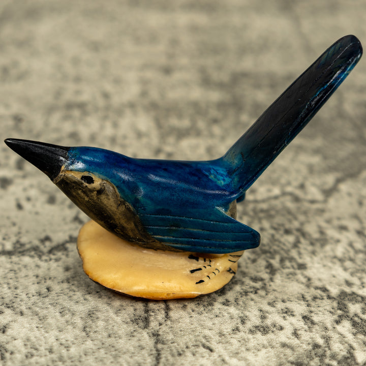 Vintage Seed Eater Blue Bird Tagua Carving