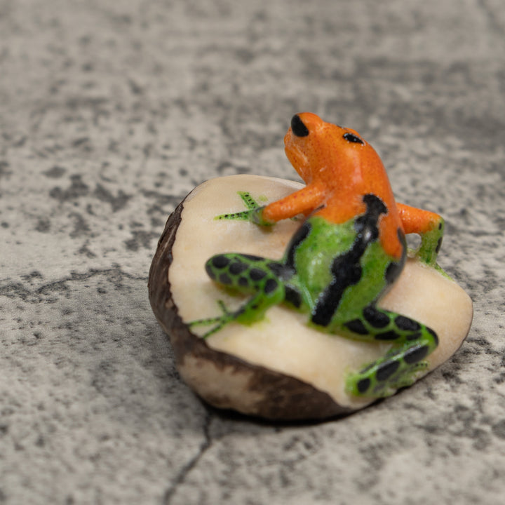 Vintage Black Green And Gold Frog Tagua Carving