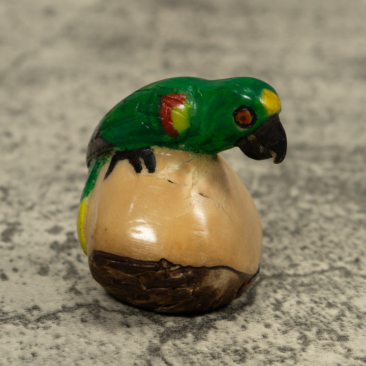 Vintage Green Parrot Bird Tagua Carving