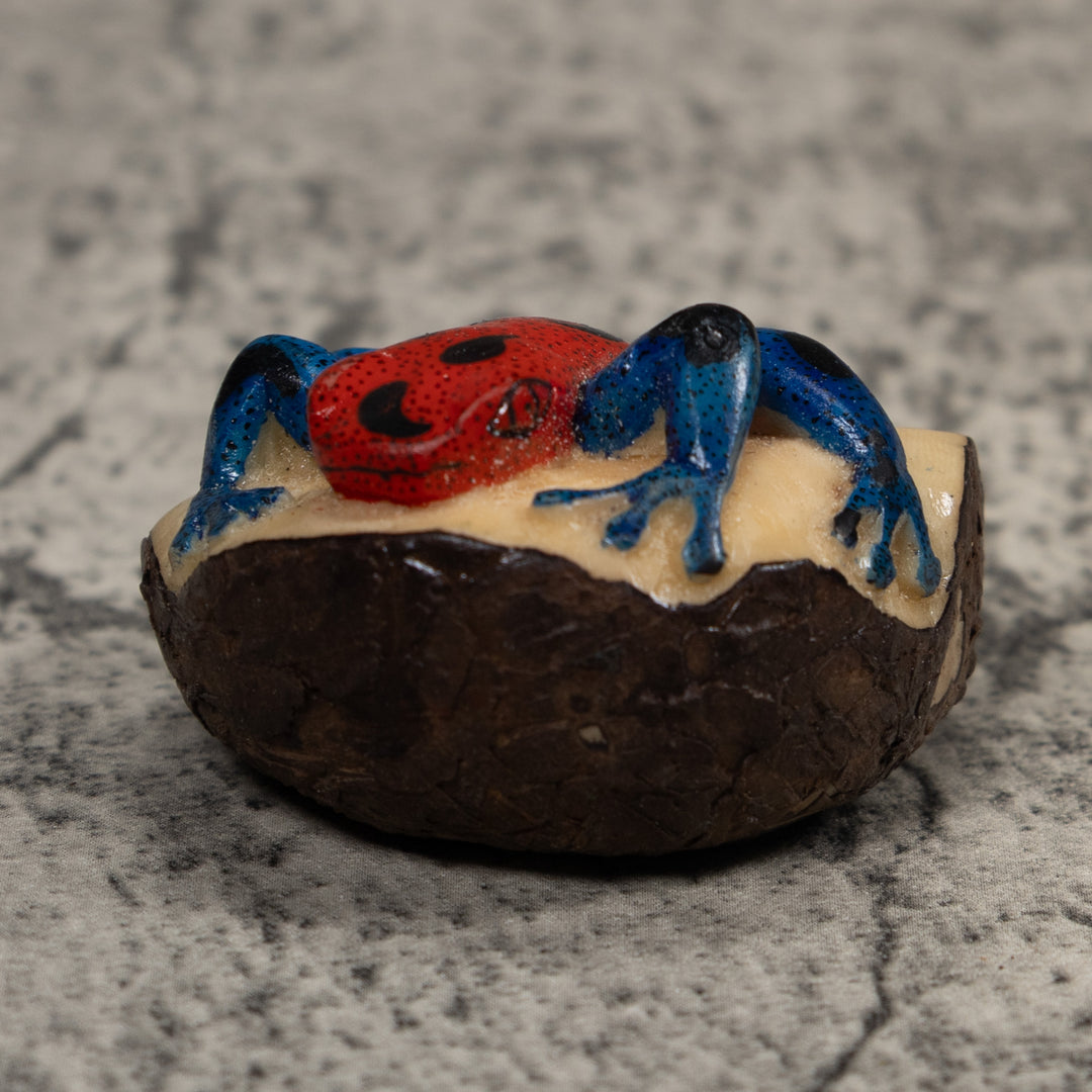 Vintage Red And Blue Poison Dart Frog Tagua Carving