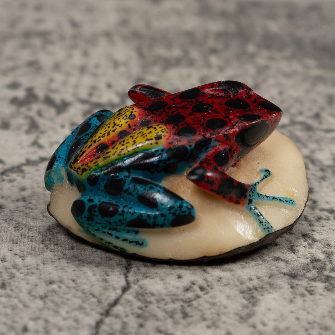 Vintage Blue Yellow And Red Poison Dart Frog Tagua Carving
