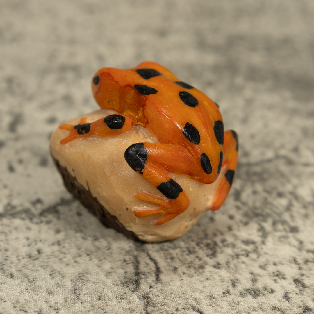 Vintage Gold And Black Frog Tagua Carving