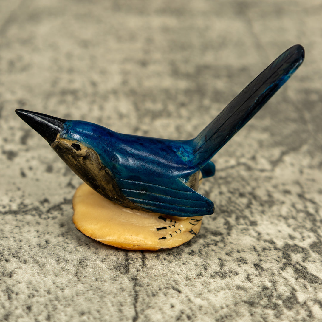 Vintage Seed Eater Blue Bird Tagua Carving